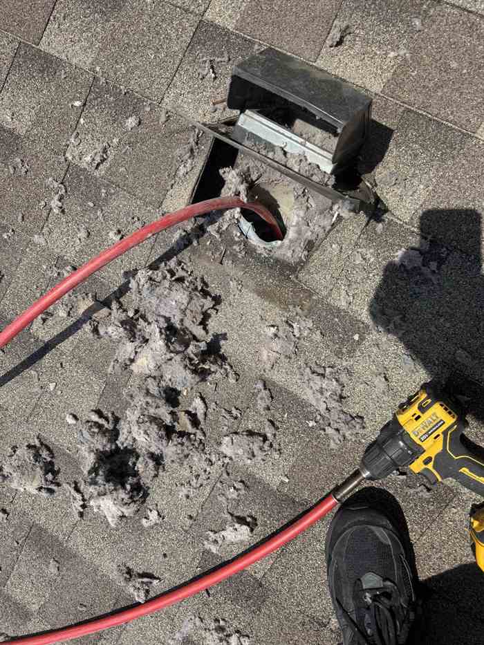 Lint removed from a rooftop dryer vent during cleaning in Dallas, TX