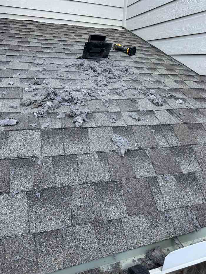 Lint cleared from a rooftop dryer vent on a Dallas home