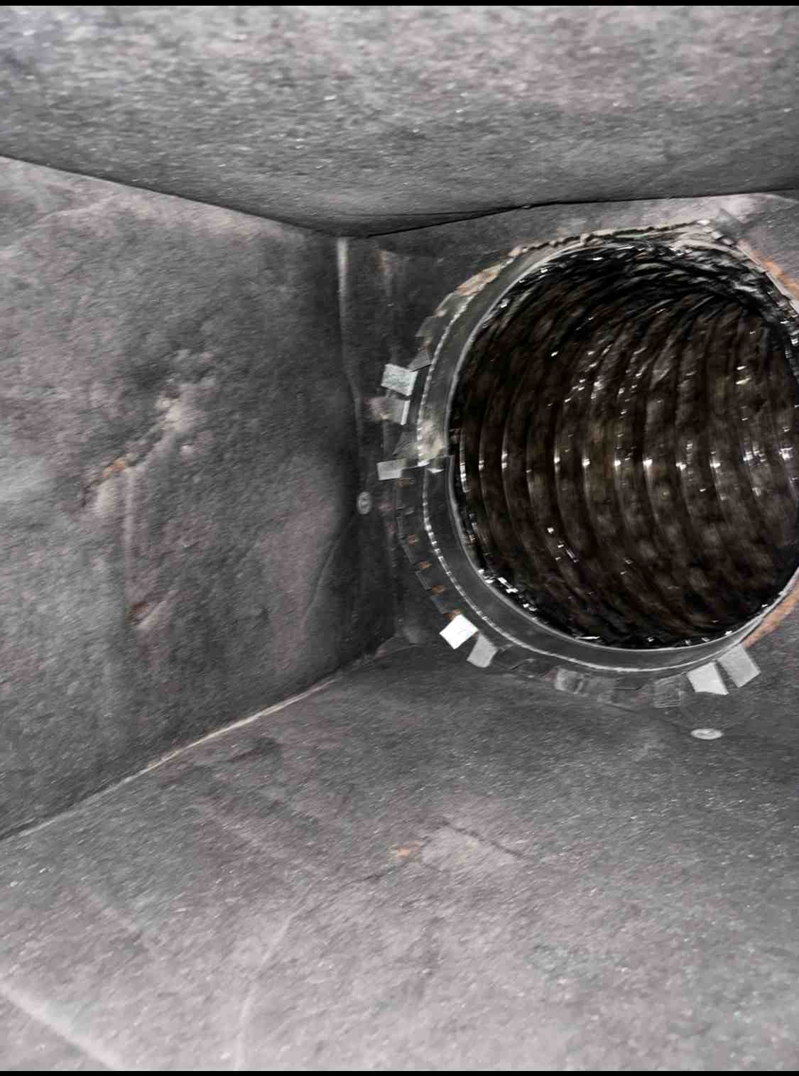 Dusty HVAC plenum box before cleaning in Dallas, TX