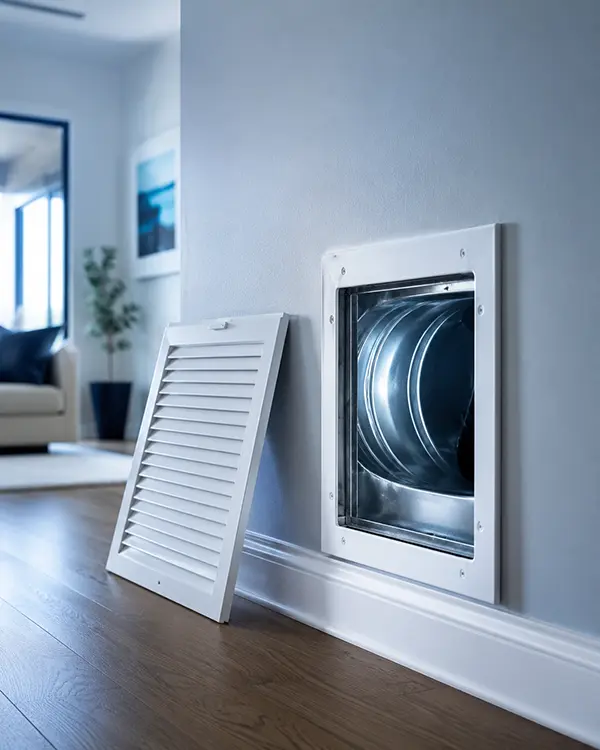 Open air duct register in a Dallas home, ready for professional air duct cleaning by Warrior