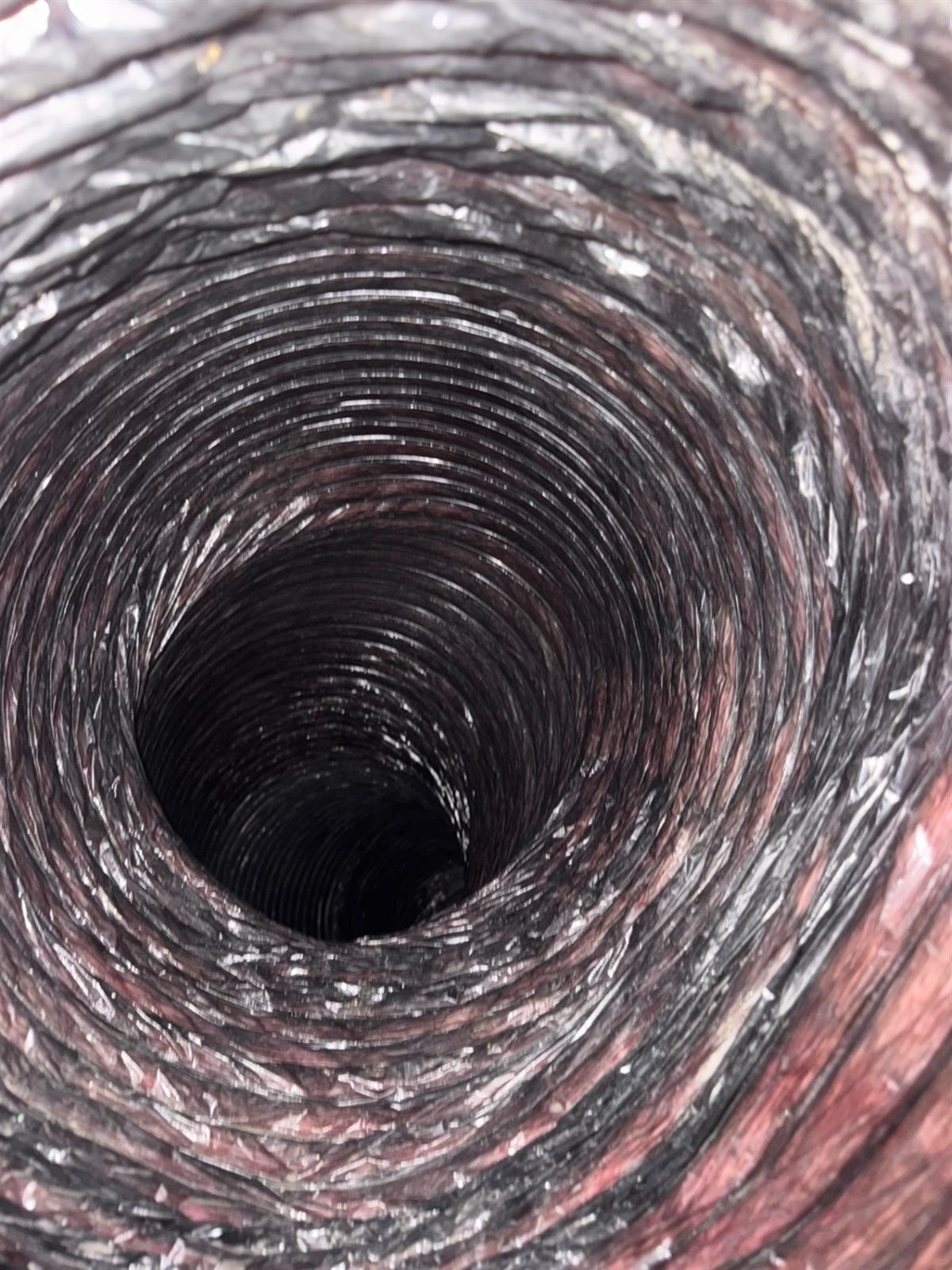 Flexible duct interior after cleaning, Frisco TX
